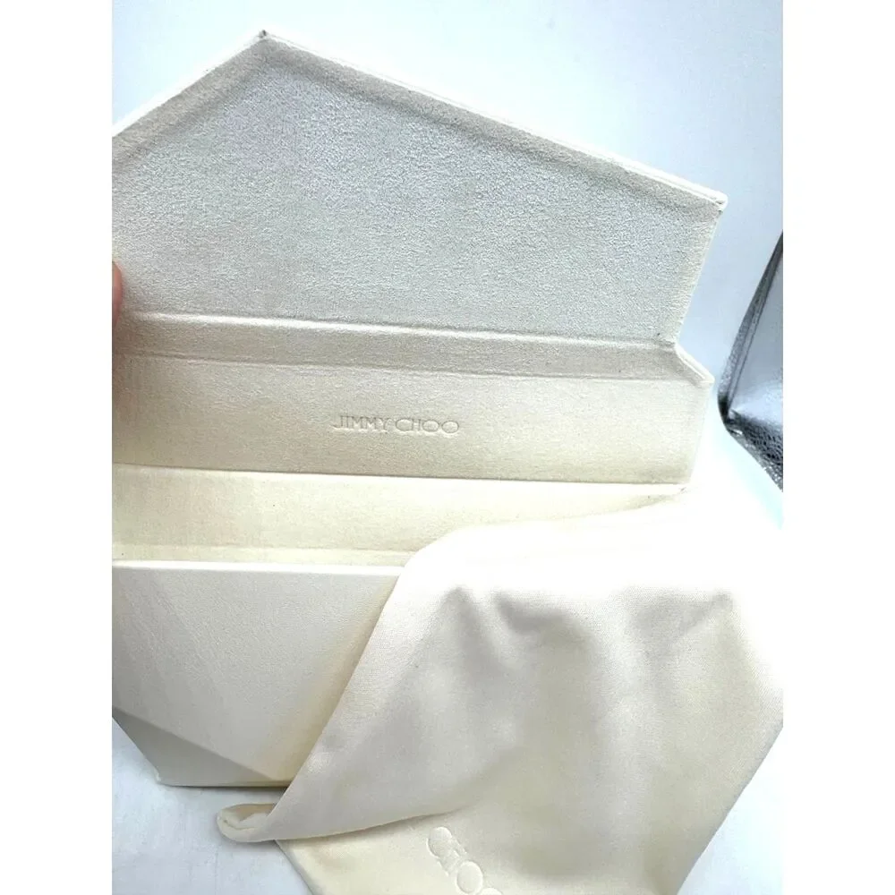Jimmy Choo Oversized Faux White Leather Glasses Sunglasses Case, Box, and Bag